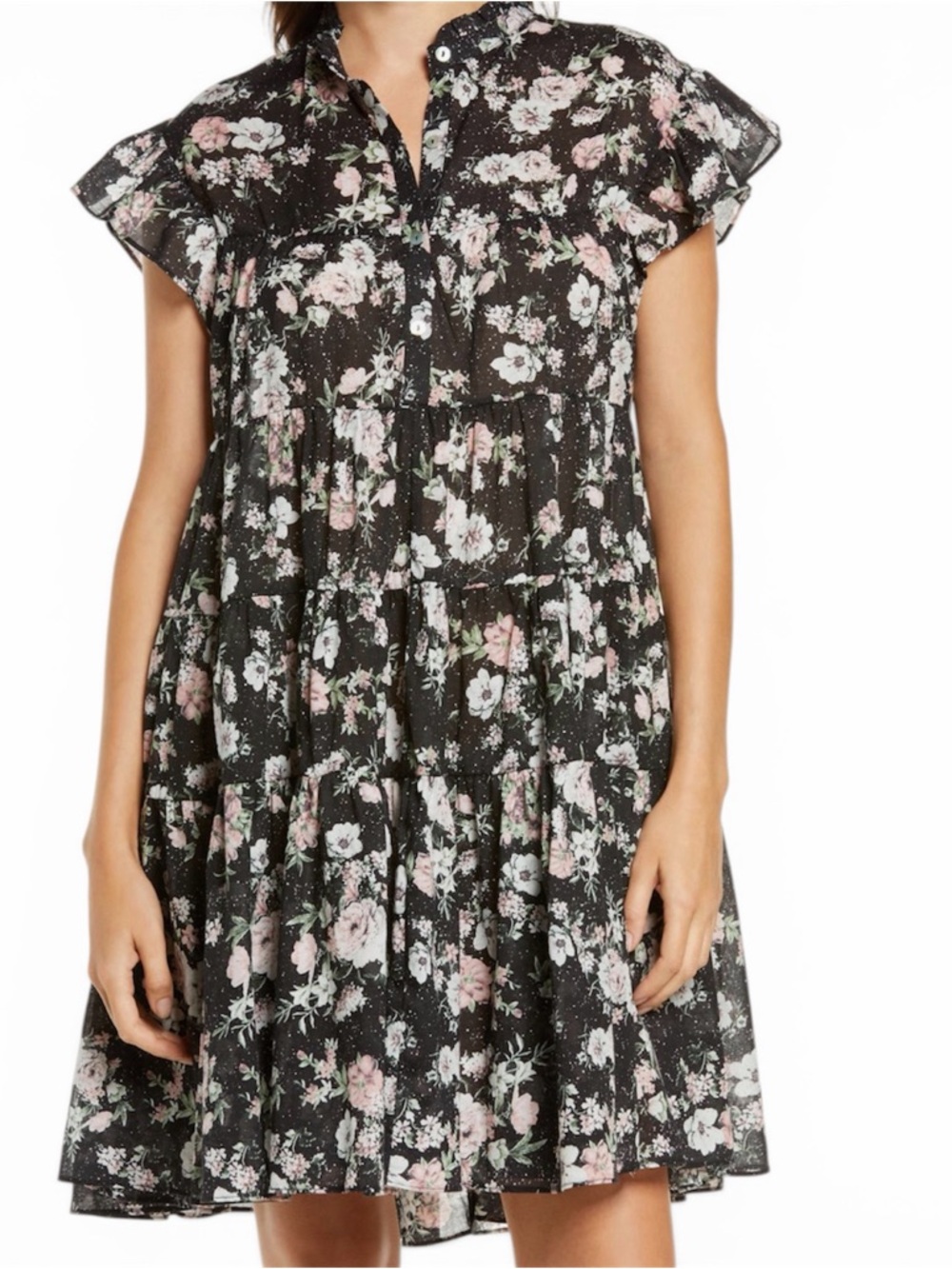 Papinelle Celeste Floral Nightgown Silk Cotton Flutter Sleeve NWT Medium